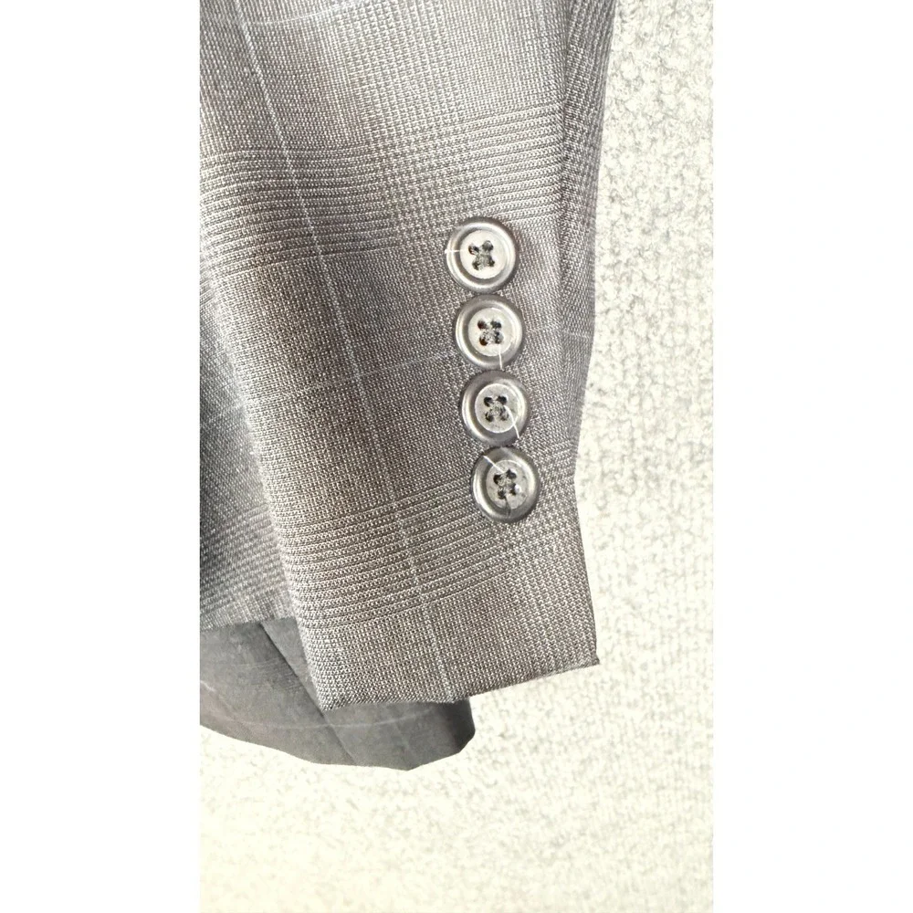 Jos. A. Bank Blazer 42R Gray Blue Plaid 100% Wool 2 Button Sport Coat Mens